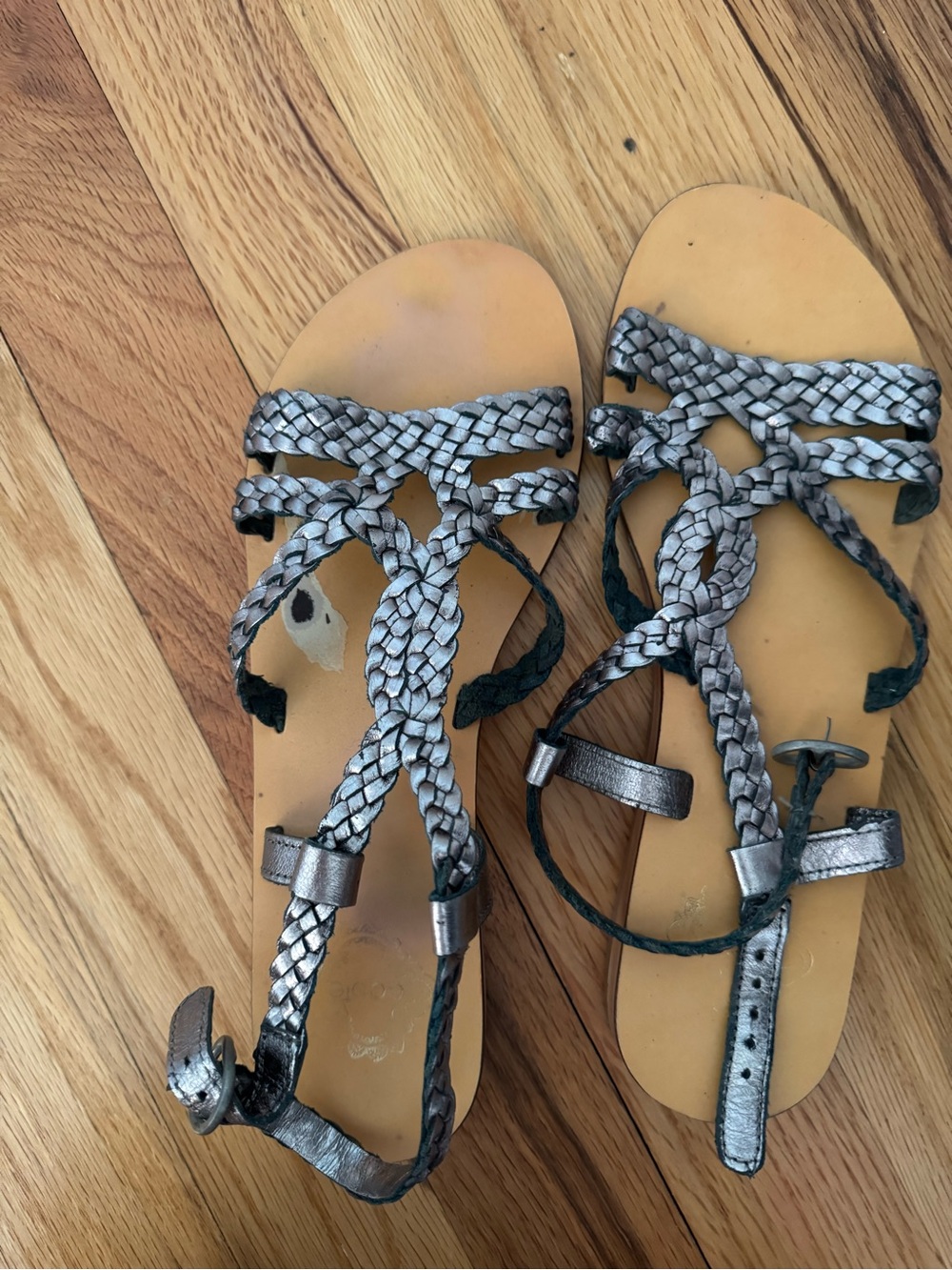 Urban Outfitters Braided Metallic Silver Strappy Sandals